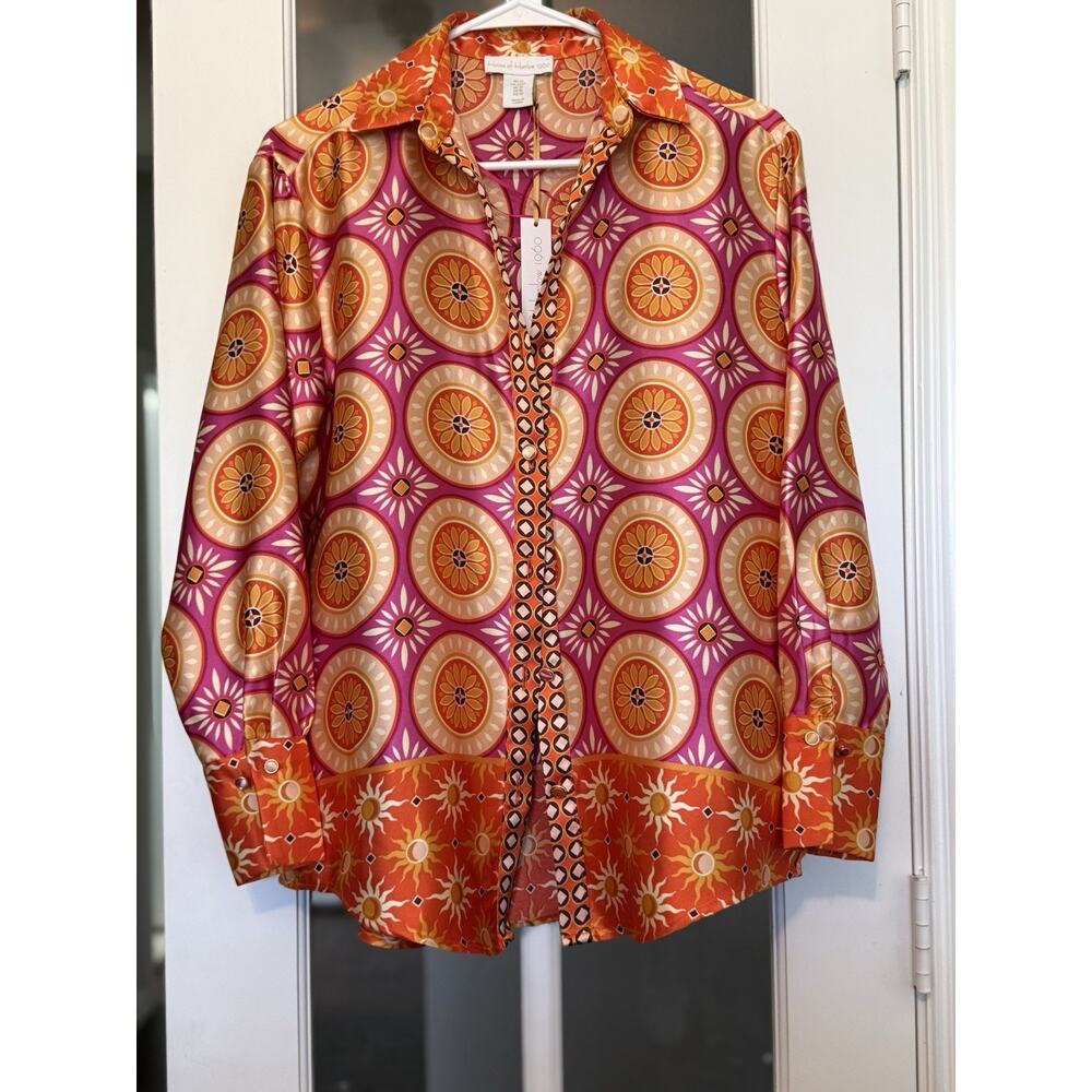 House of Harlow 1960 Geometric Retro Print Button-Up Blouse – Size XS